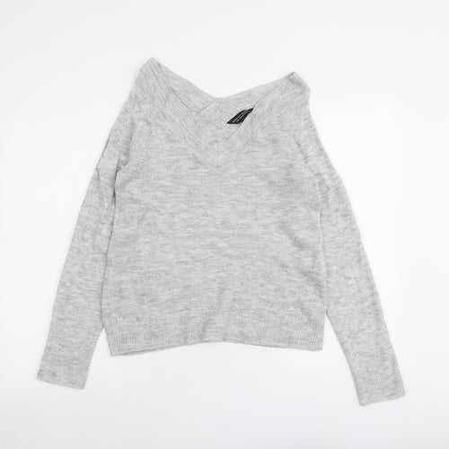 Dorothy Perkins Womens Grey V-Neck Acrylic Pullover Jumper Size 10