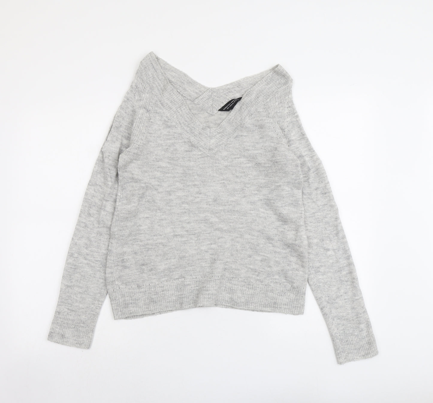 Dorothy Perkins Womens Grey V-Neck Acrylic Pullover Jumper Size 10