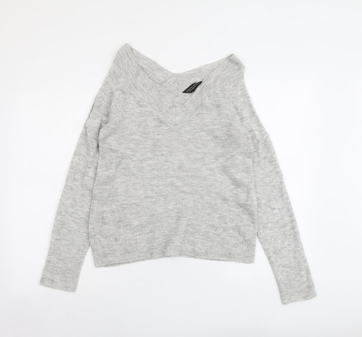Dorothy Perkins Womens Grey V-Neck Acrylic Pullover Jumper Size 10