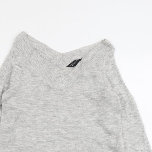 Dorothy Perkins Womens Grey V-Neck Acrylic Pullover Jumper Size 10