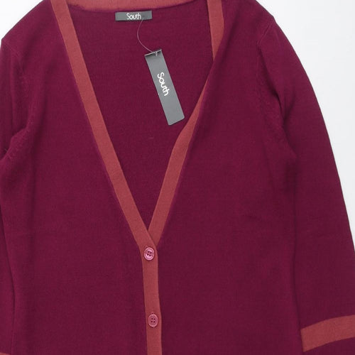 South Womens Purple V-Neck Acrylic Cardigan Jumper Size 8