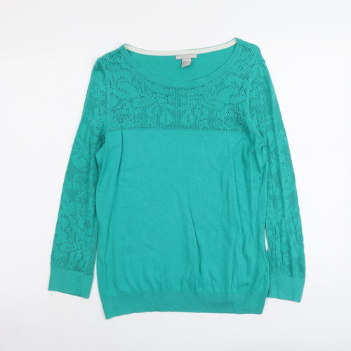 H&M Womens Green Boat Neck Modal Pullover Jumper Size M