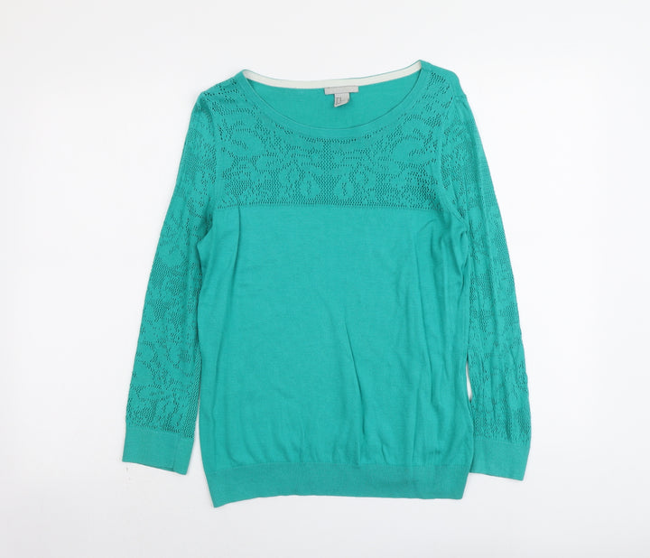 H&M Womens Green Boat Neck Modal Pullover Jumper Size M