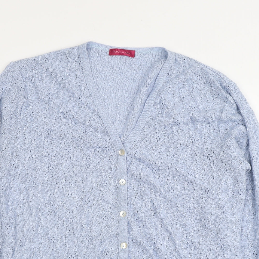 Richards Womens Blue V-Neck Acrylic Cardigan Jumper Size XL