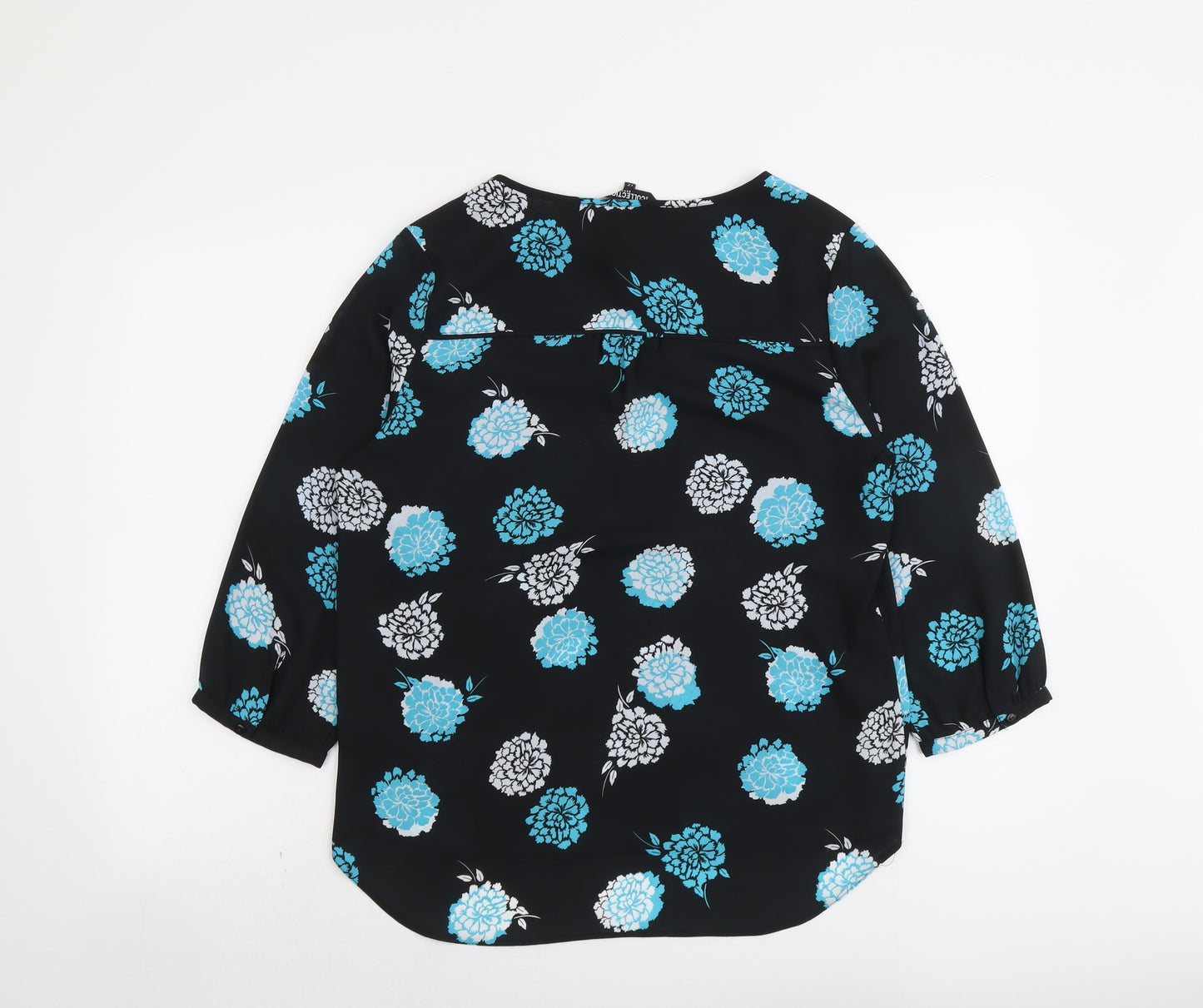 Debenhams Womens Black Floral Polyester Basic Blouse Size 12 Round Neck