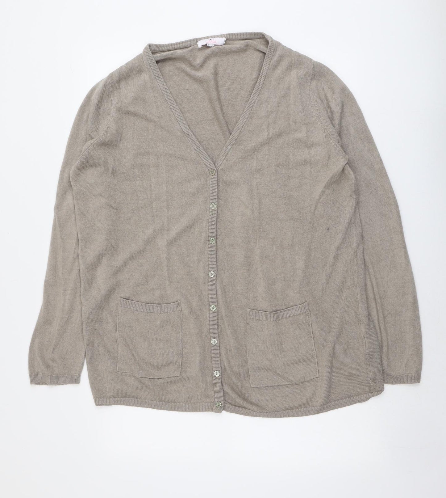 Julipa Womens Beige V-Neck Acrylic Cardigan Jumper Size 20