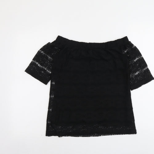Dorothy Perkins Womens Black Polyester Basic Blouse Size 8 Off the Shoulder