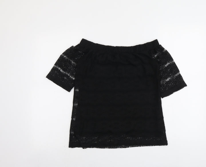 Dorothy Perkins Womens Black Polyester Basic Blouse Size 8 Off the Shoulder