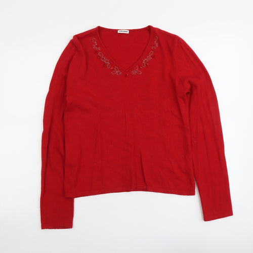 Gerry Weber Womens Red V-Neck Viscose Pullover Jumper Size 12