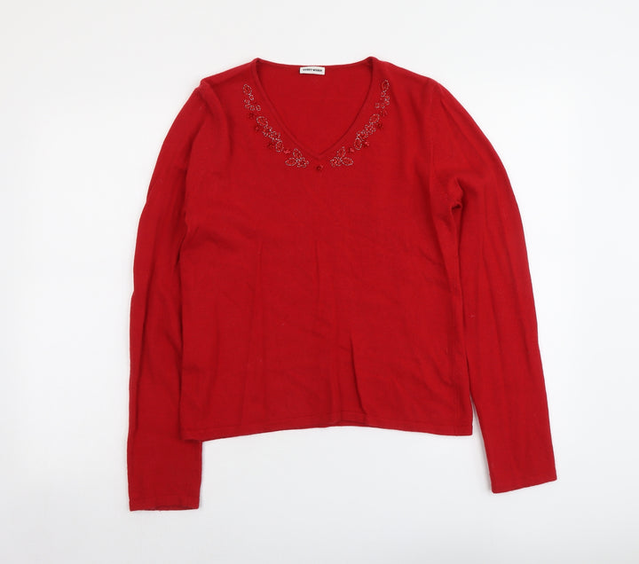 Gerry Weber Womens Red V-Neck Viscose Pullover Jumper Size 12