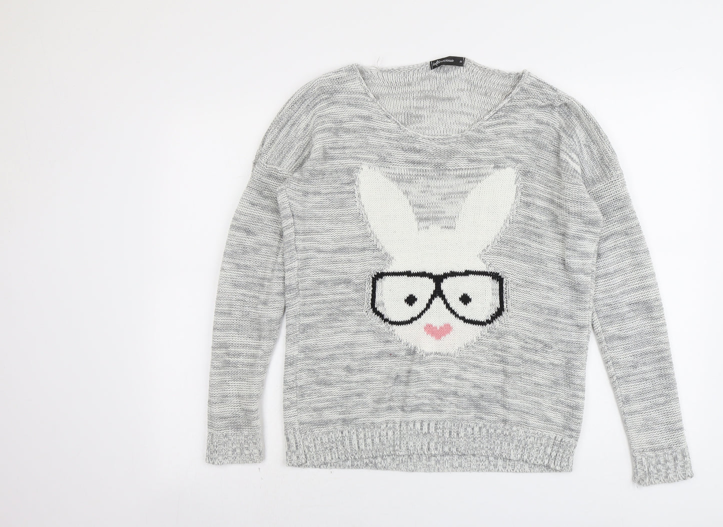 Internacionale Womens Grey Round Neck Acrylic Pullover Jumper Size M - Rabbit