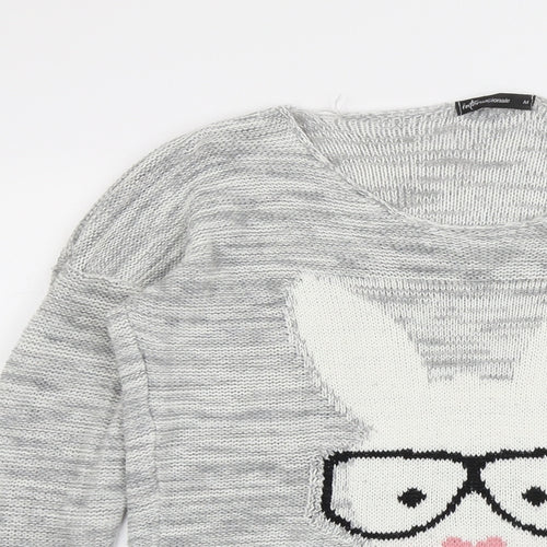 Internacionale Womens Grey Round Neck Acrylic Pullover Jumper Size M - Rabbit