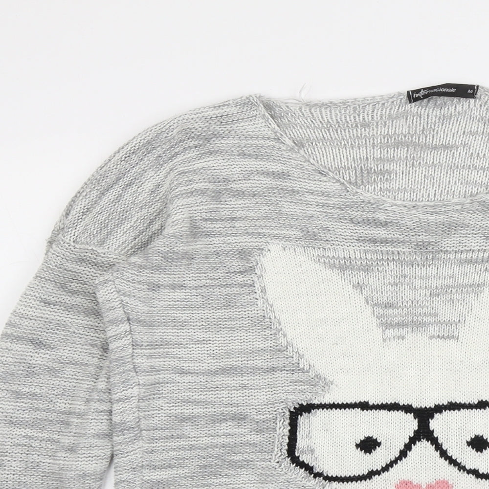 Internacionale Womens Grey Round Neck Acrylic Pullover Jumper Size M - Rabbit