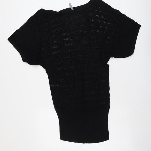 South Womens Black Round Neck Acrylic Pullover Jumper Size 14