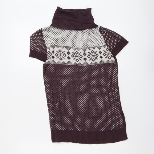 Max Womens Purple Roll Neck Geometric Acrylic Pullover Jumper Size 14
