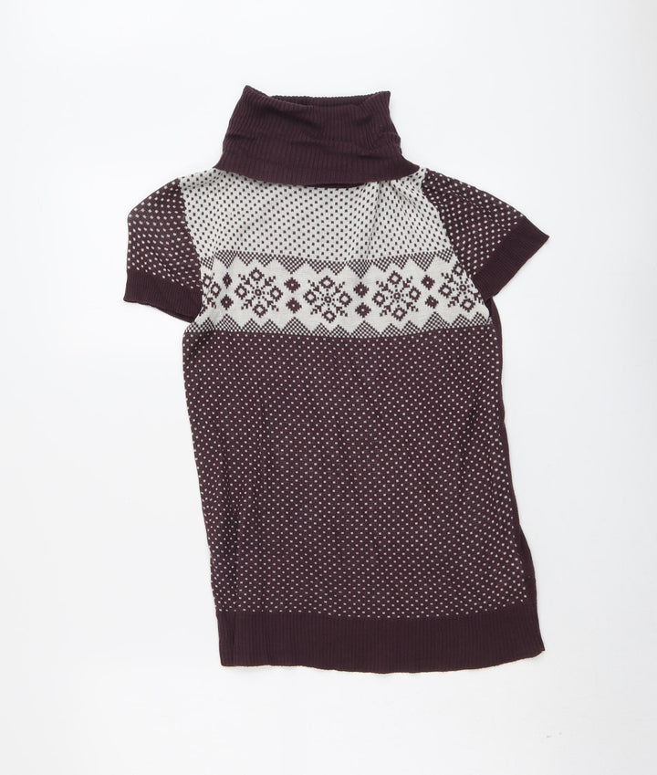 Max Womens Purple Roll Neck Geometric Acrylic Pullover Jumper Size 14