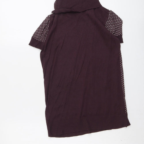 Max Womens Purple Roll Neck Geometric Acrylic Pullover Jumper Size 14
