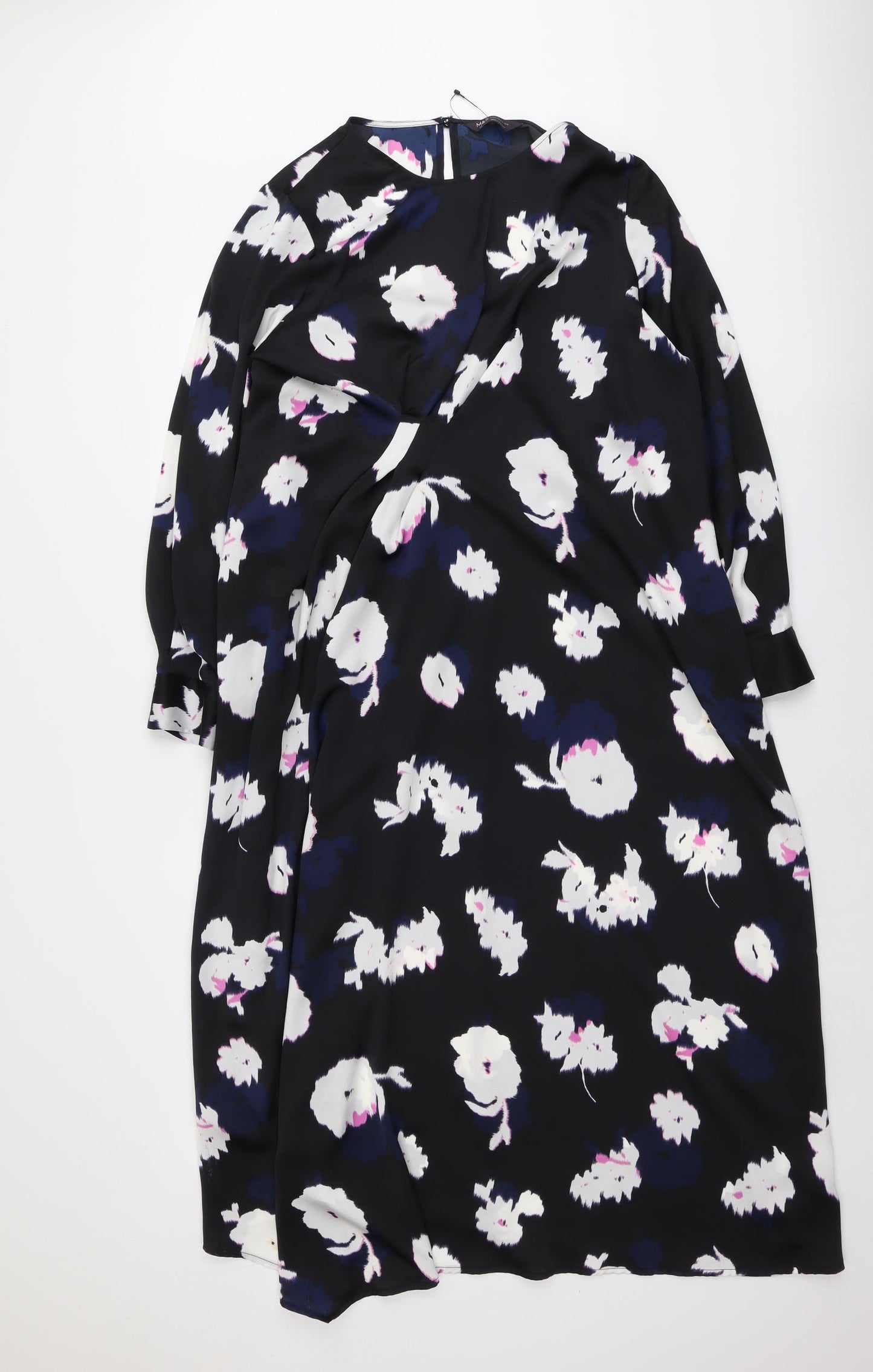 Marks and Spencer Womens Black Floral Polyester Trapeze & Swing Size 20 Round Neck Zip
