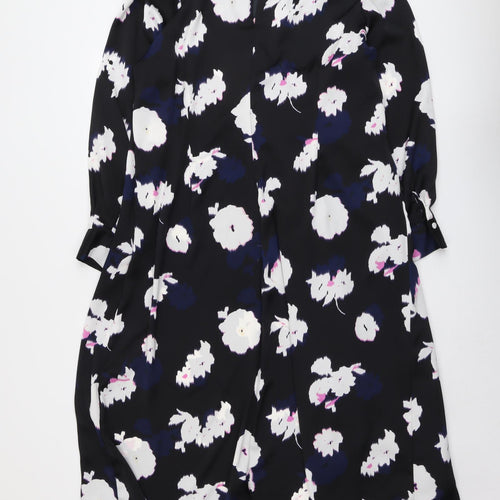 Marks and Spencer Womens Black Floral Polyester Trapeze & Swing Size 20 Round Neck Zip