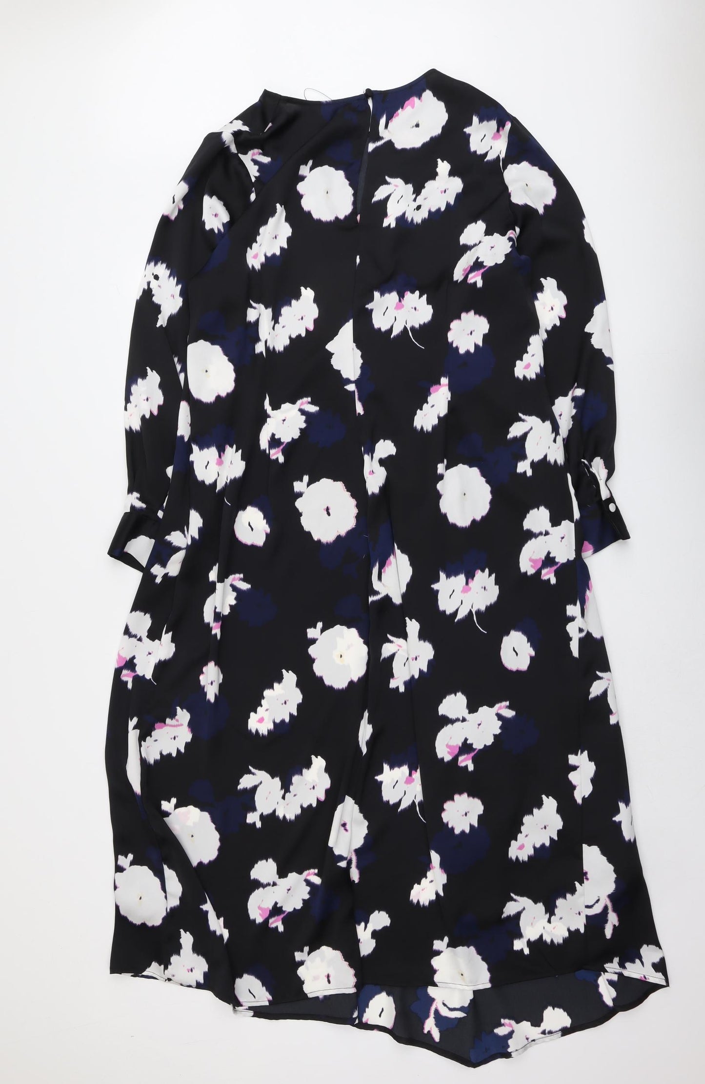 Marks and Spencer Womens Black Floral Polyester Trapeze & Swing Size 20 Round Neck Zip