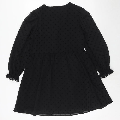 Marks and Spencer Womens Black Polka Dot Polyester A-Line Size 10 Round Neck Button