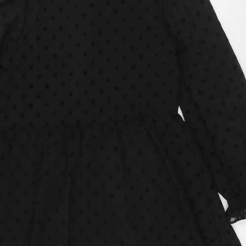 Marks and Spencer Womens Black Polka Dot Polyester A-Line Size 10 Round Neck Button