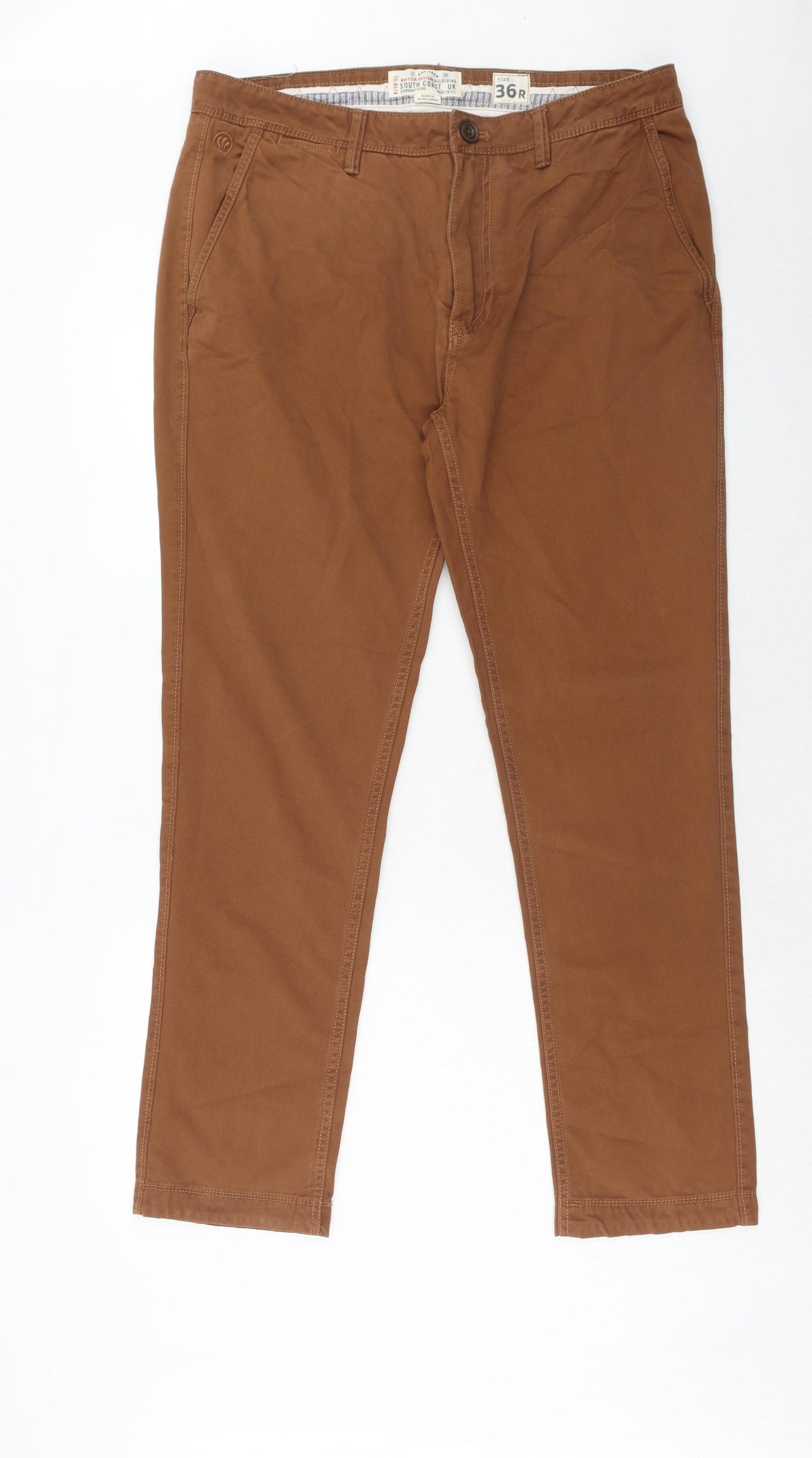 Fat Face Mens Brown Cotton Chino Trousers Size 36 in Regular Zip