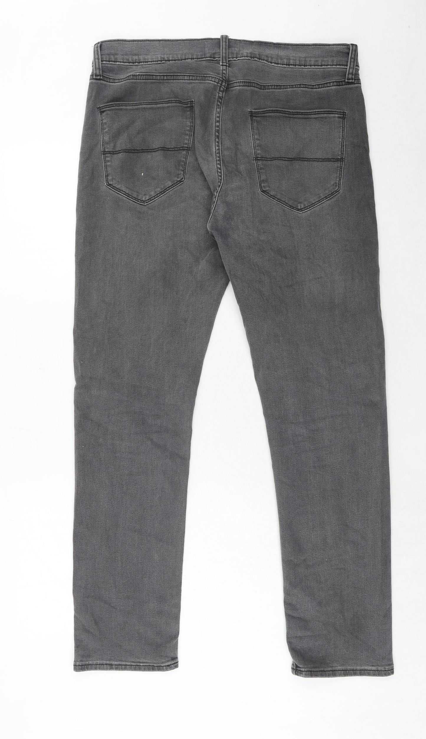 Marks and Spencer Mens Grey Cotton Straight Jeans Size 34 in L31 in Slim Button