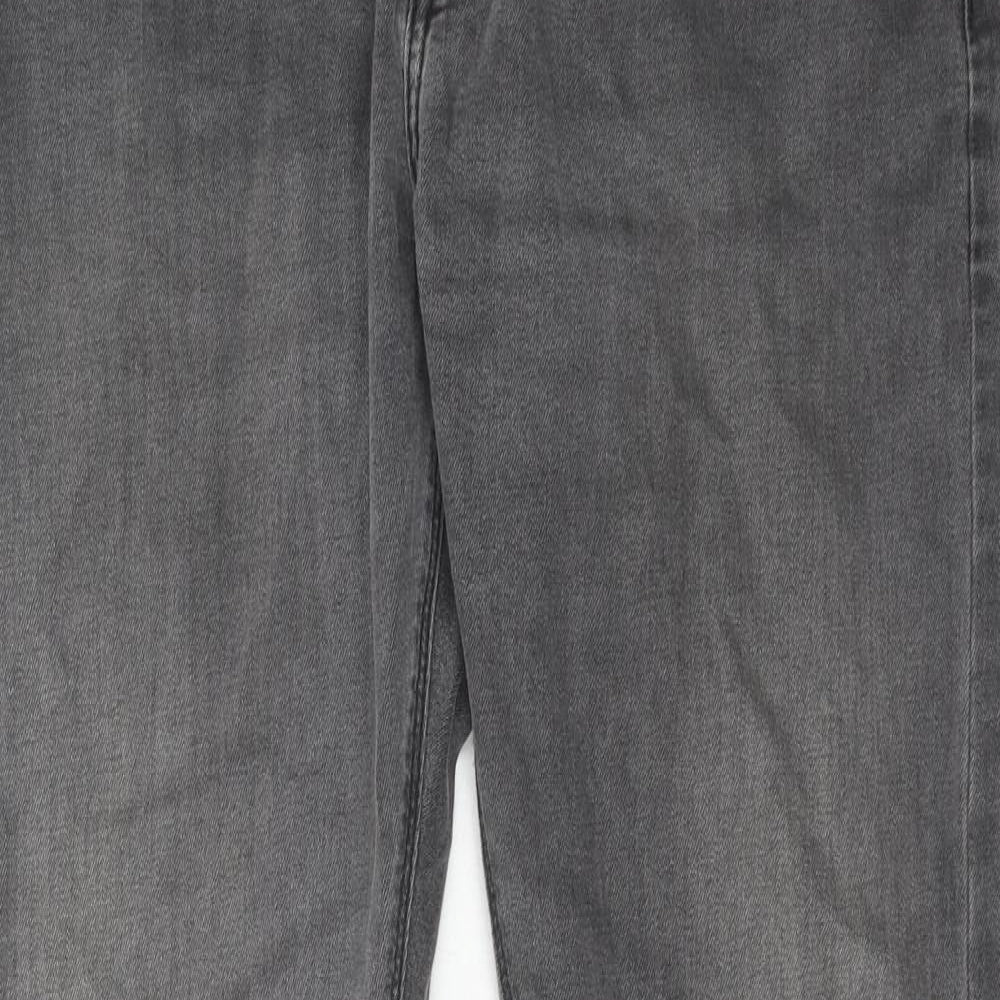 Marks and Spencer Mens Grey Cotton Straight Jeans Size 34 in L31 in Slim Button