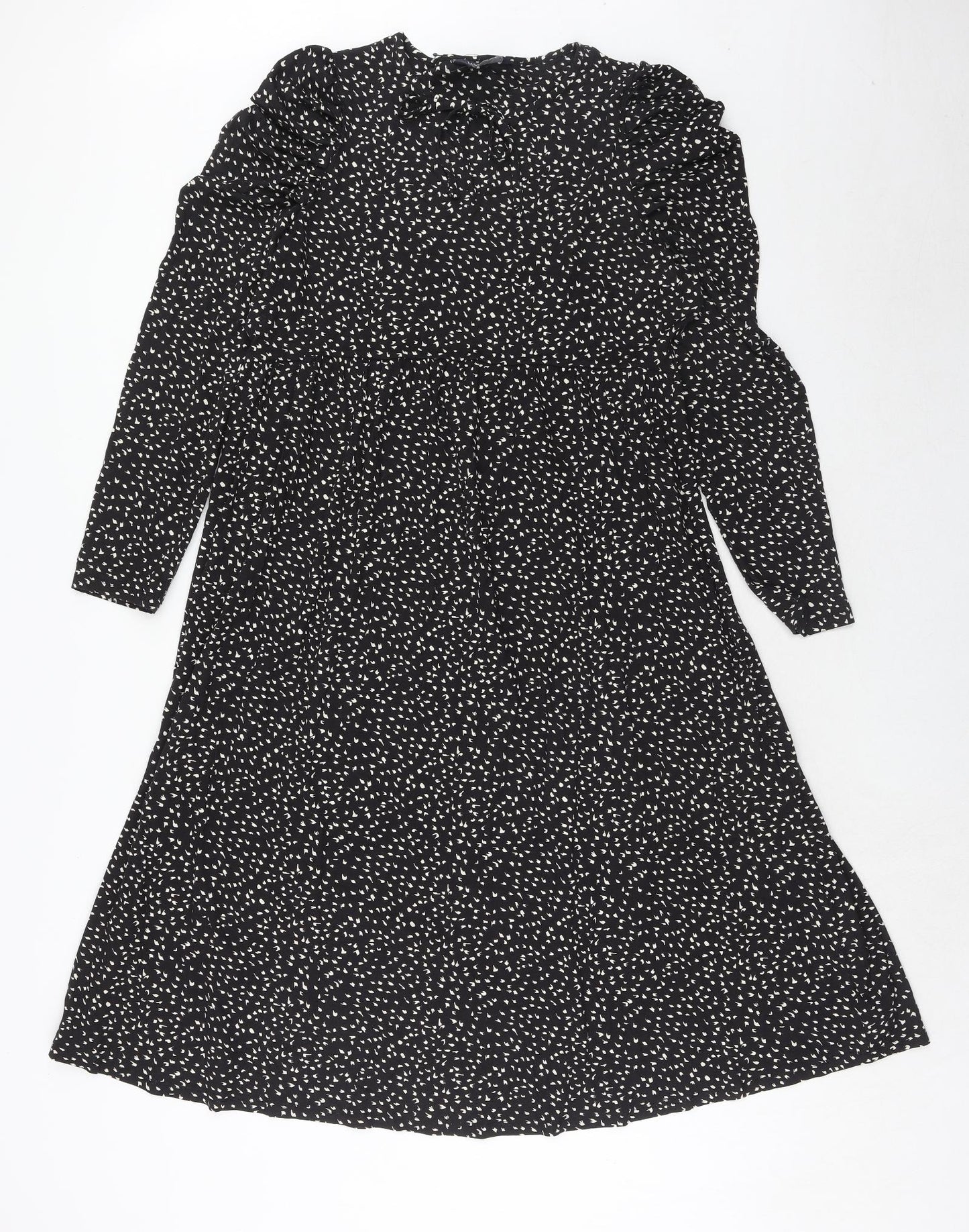 Marks and Spencer Womens Black Geometric Viscose A-Line Size 16 Round Neck Tie