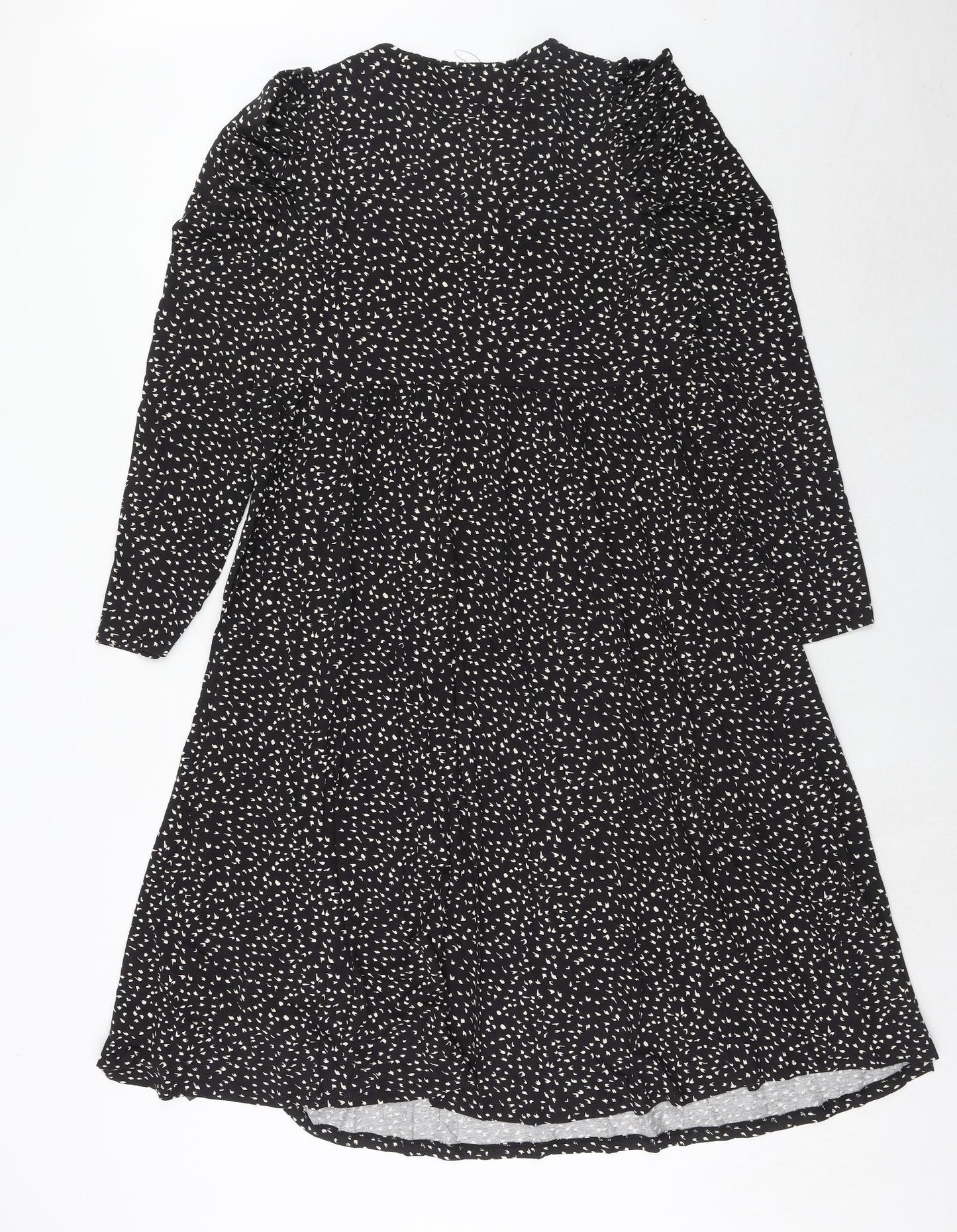 Marks and Spencer Womens Black Geometric Viscose A-Line Size 16 Round Neck Tie