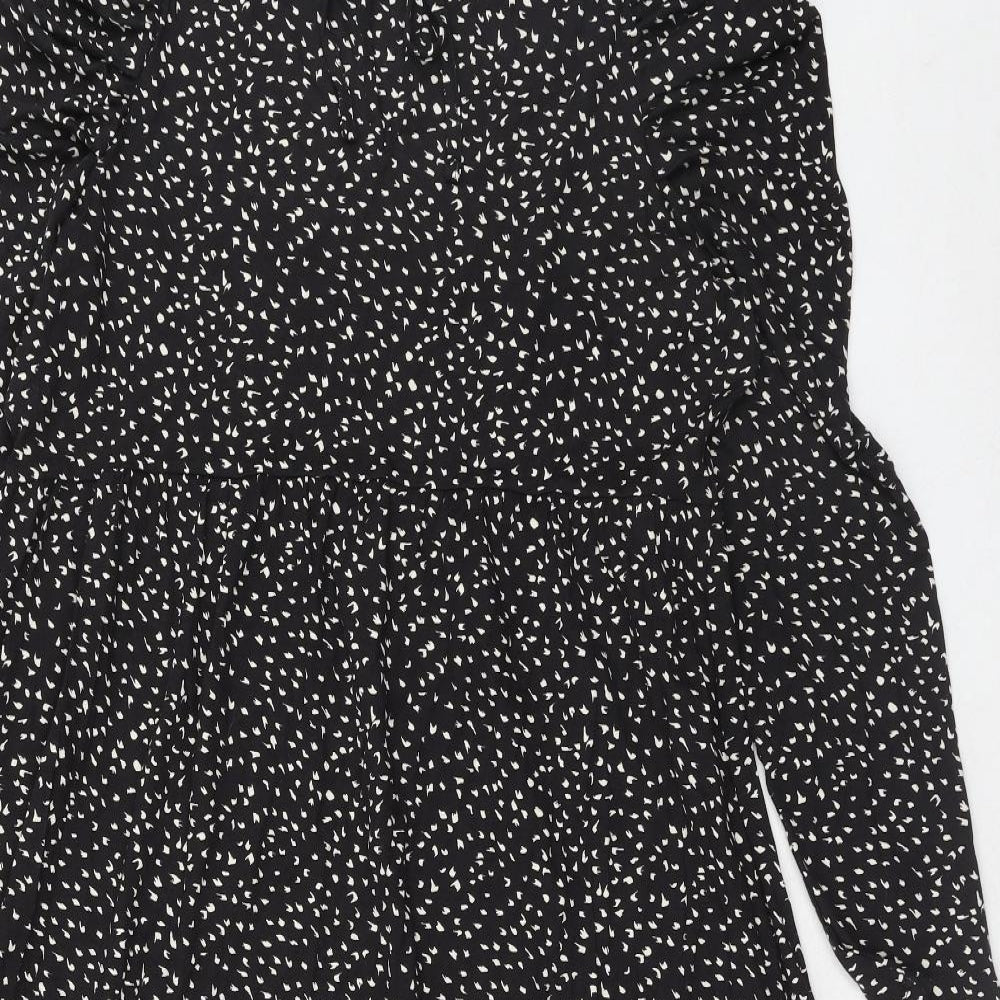 Marks and Spencer Womens Black Geometric Viscose A-Line Size 16 Round Neck Tie