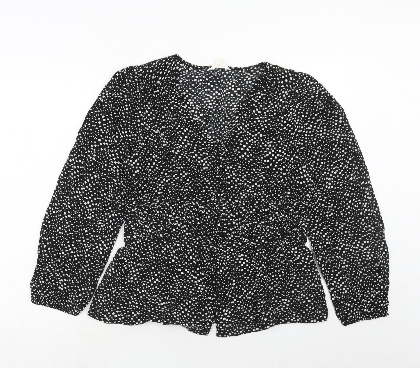 Per Una Womens Black Geometric Viscose Basic Button-Up Size 12 V-Neck