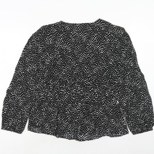 Per Una Womens Black Geometric Viscose Basic Button-Up Size 12 V-Neck