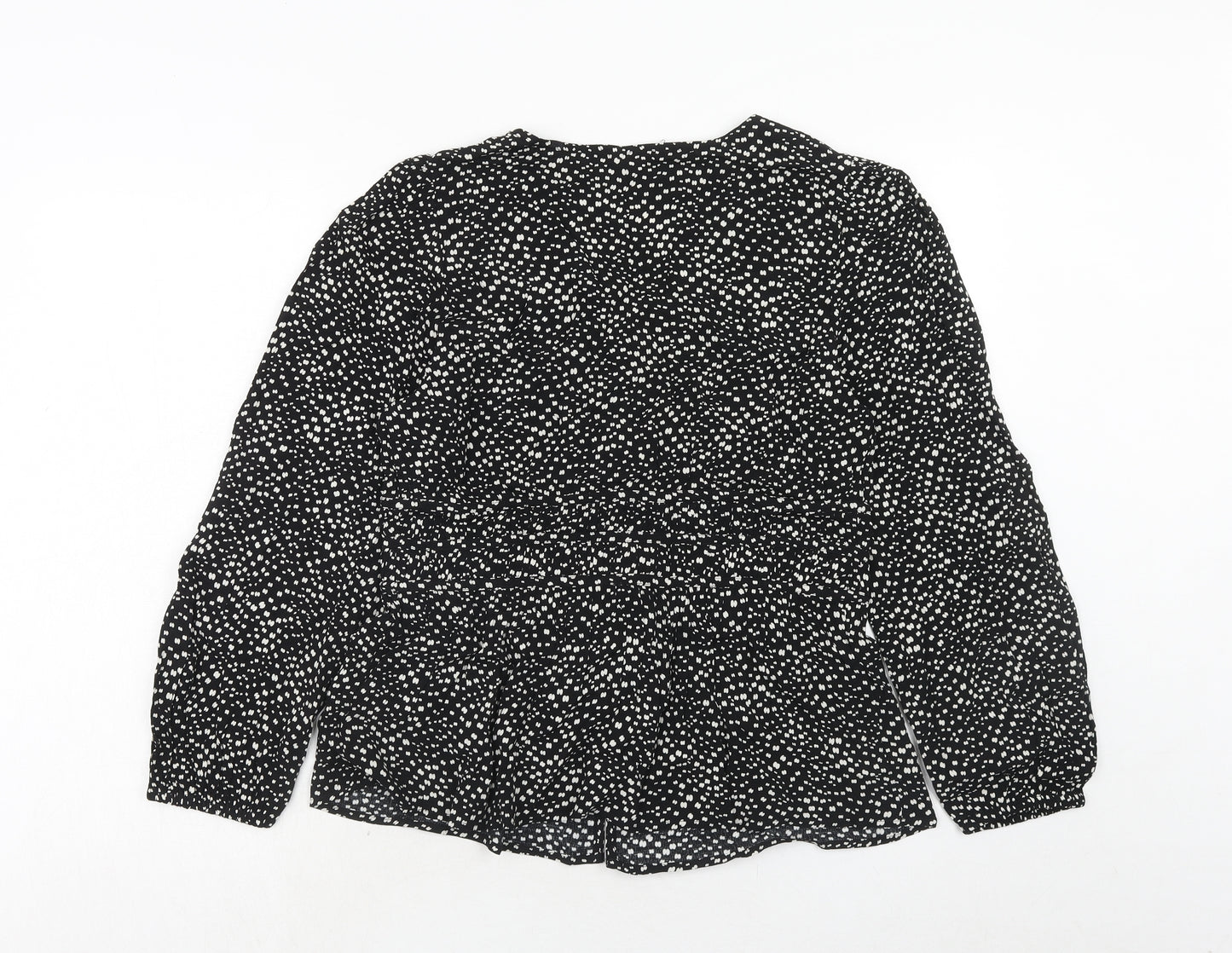 Per Una Womens Black Geometric Viscose Basic Button-Up Size 12 V-Neck