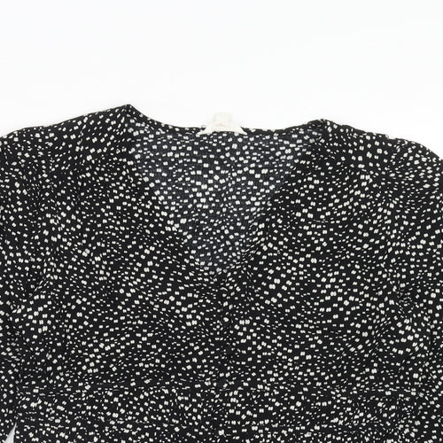 Per Una Womens Black Geometric Viscose Basic Button-Up Size 12 V-Neck