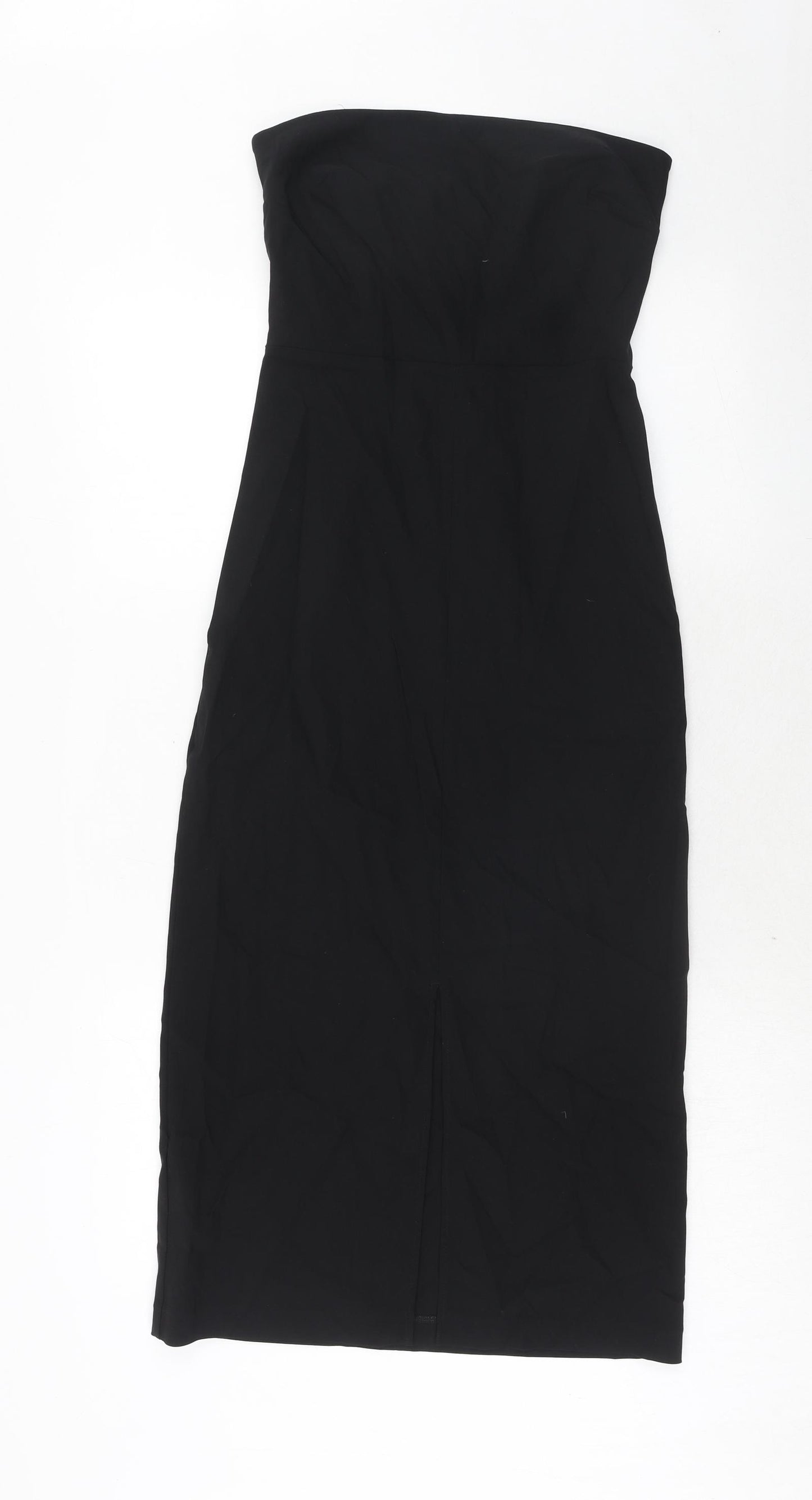 Marks and Spencer Womens Black Viscose Bodycon Size 8 Off the Shoulder Zip