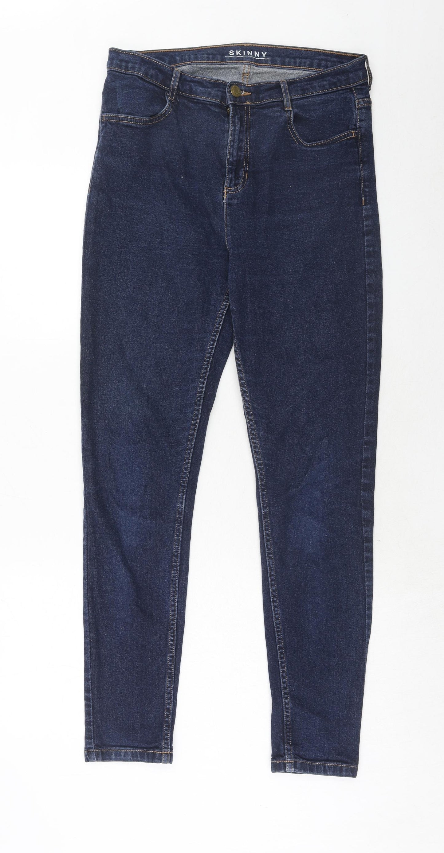 Marks and Spencer Womens Blue Cotton Skinny Jeans Size 12 Regular Zip