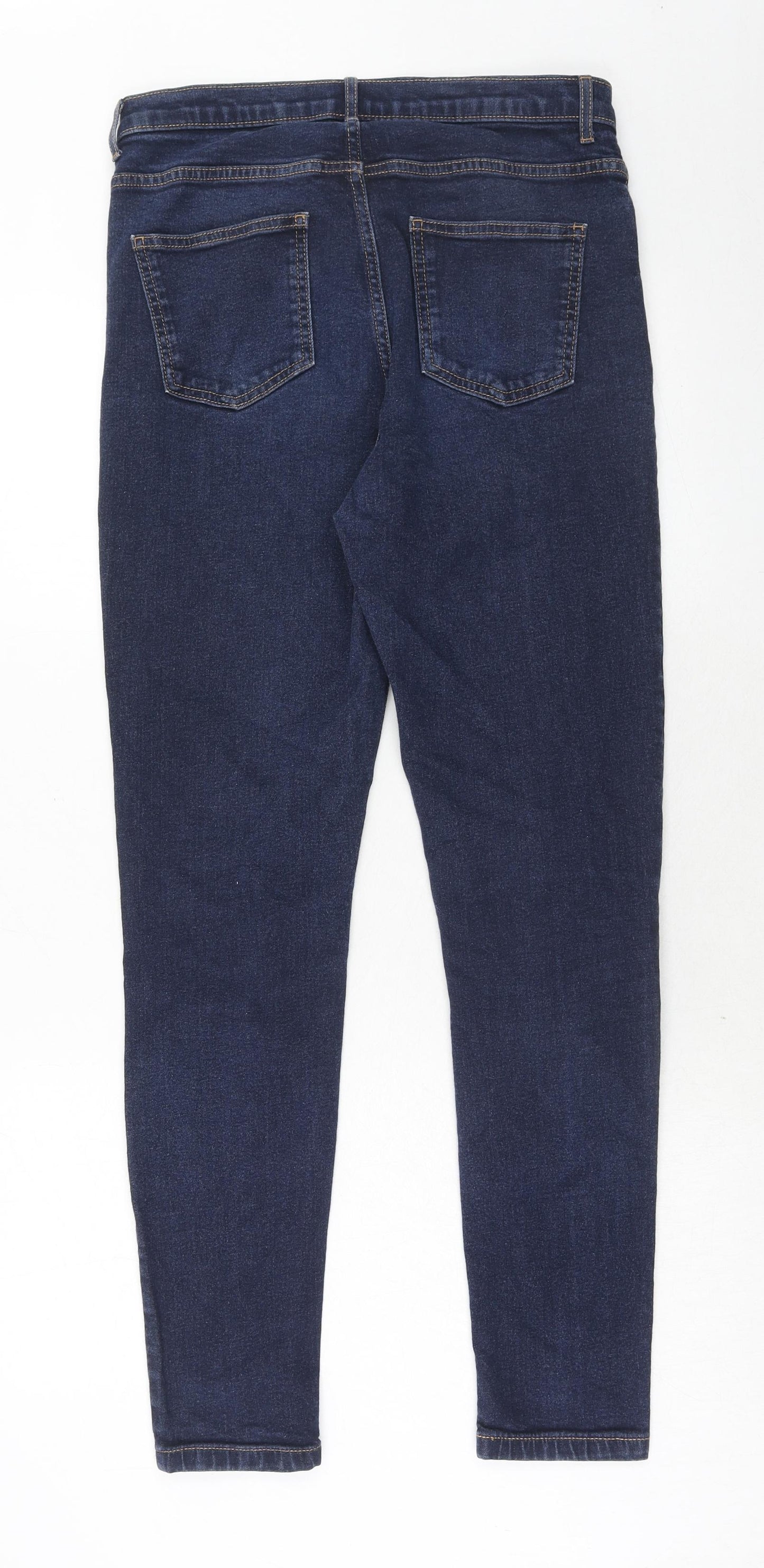 Marks and Spencer Womens Blue Cotton Skinny Jeans Size 12 Regular Zip
