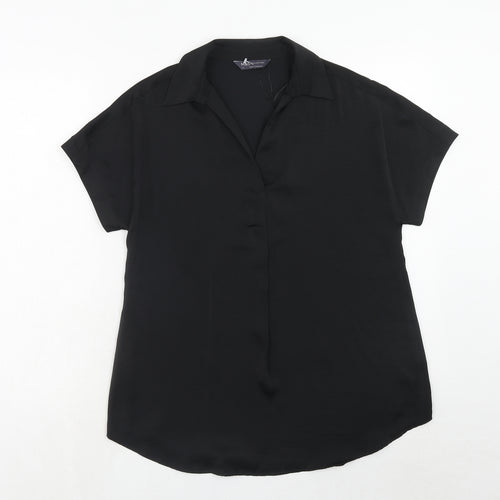 Marks and Spencer Womens Black Polyester Basic Blouse Size 6 Collared