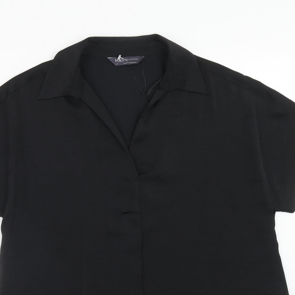 Marks and Spencer Womens Black Polyester Basic Blouse Size 6 Collared