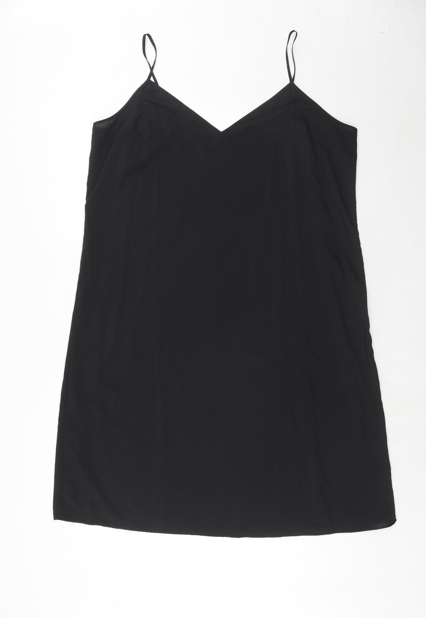 Marks and Spencer Womens Black Polyester Slip Dress Size 18 V-Neck Pullover