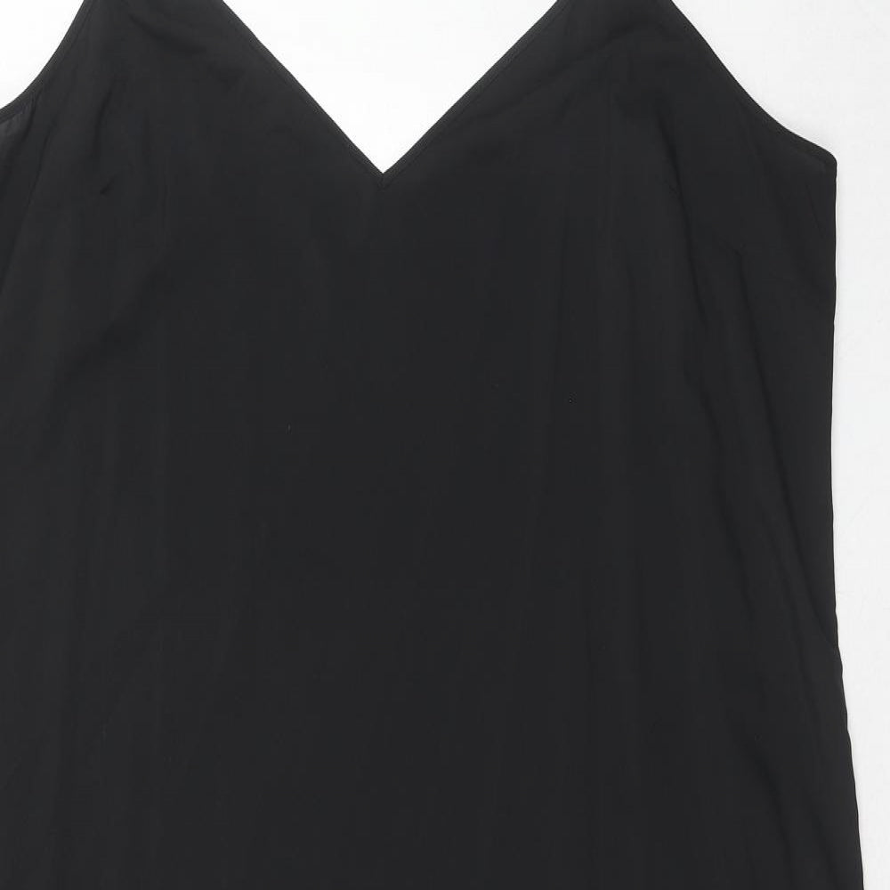 Marks and Spencer Womens Black Polyester Slip Dress Size 18 V-Neck Pullover