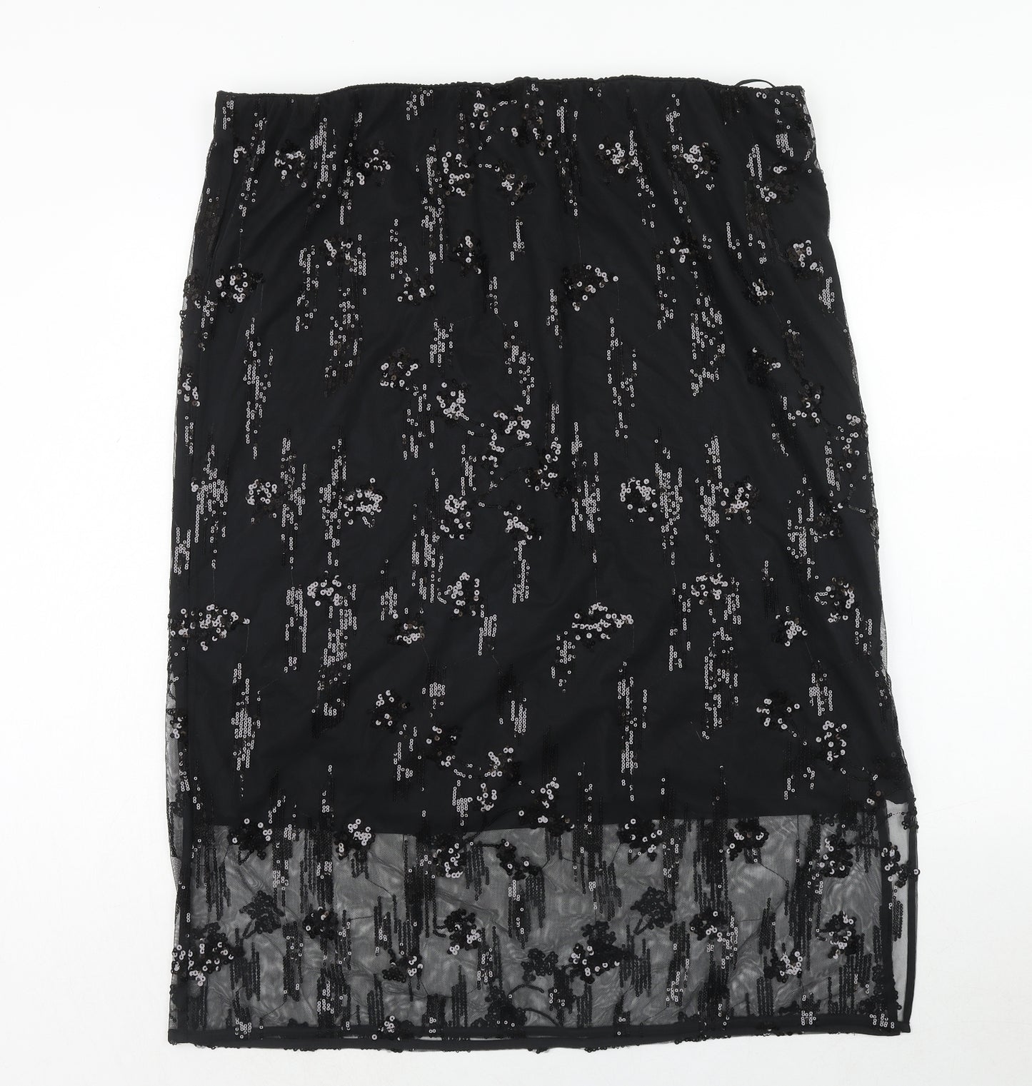 Marks and Spencer Womens Black Geometric Polyester A-Line Skirt Size 22