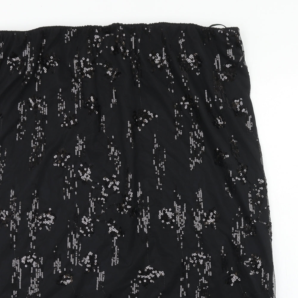 Marks and Spencer Womens Black Geometric Polyester A-Line Skirt Size 22