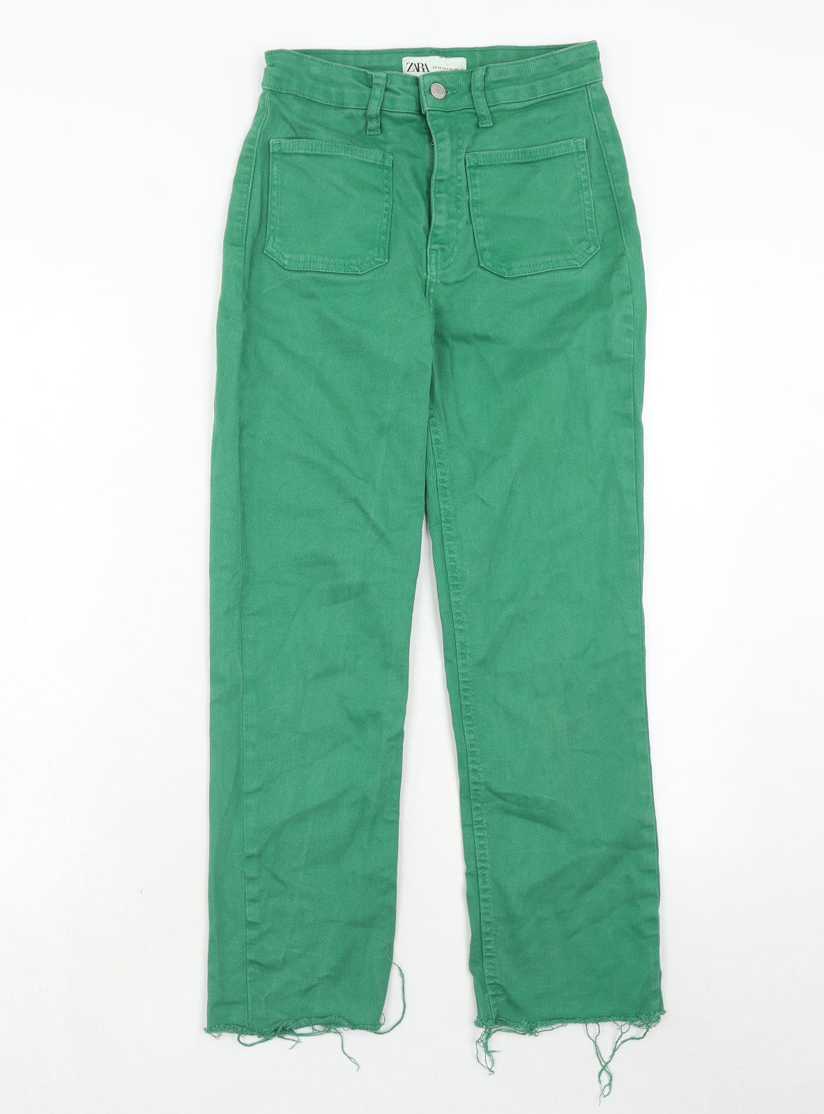 Zara Womens Green Cotton Straight Jeans Size 6 Regular Zip