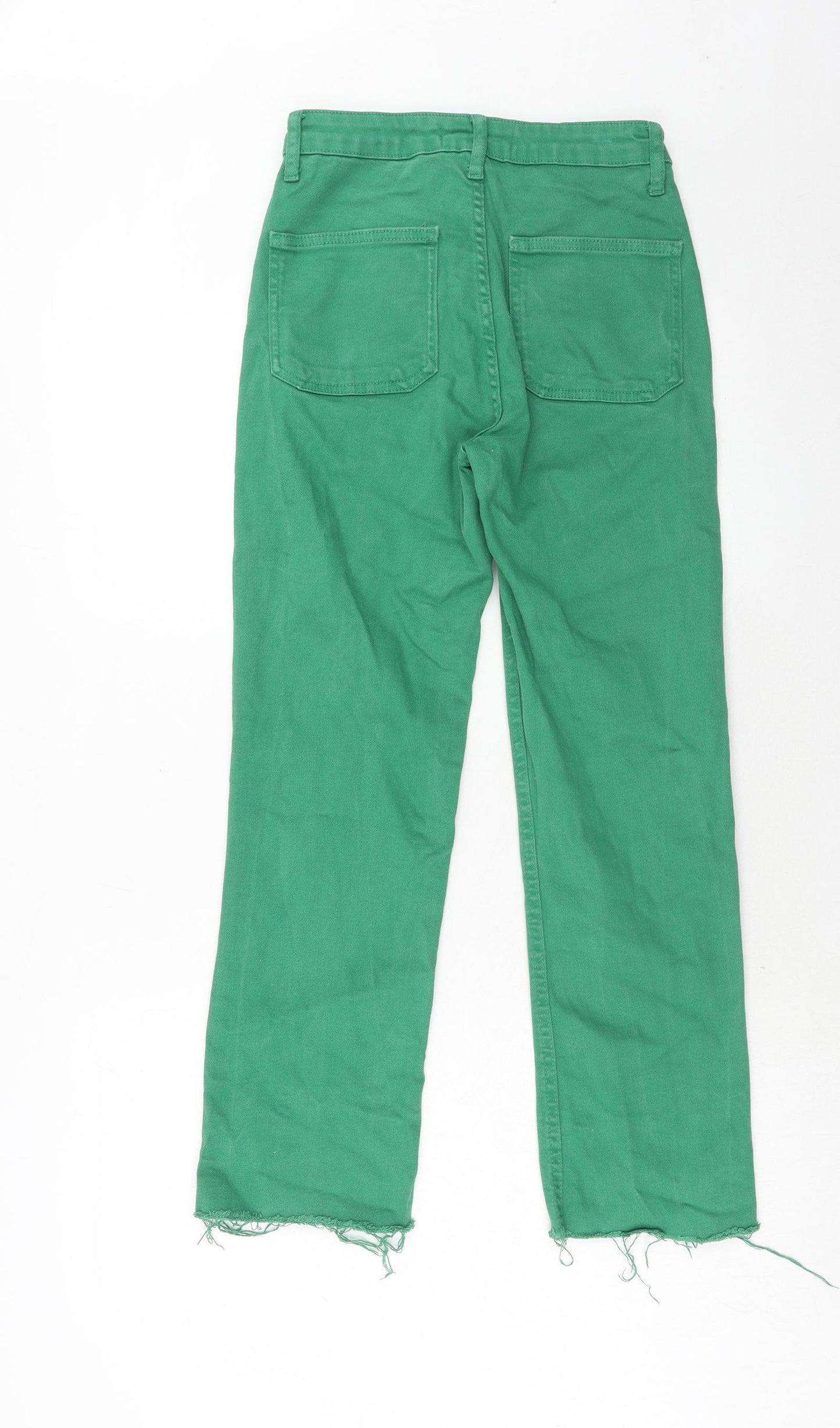 Zara Womens Green Cotton Straight Jeans Size 6 Regular Zip