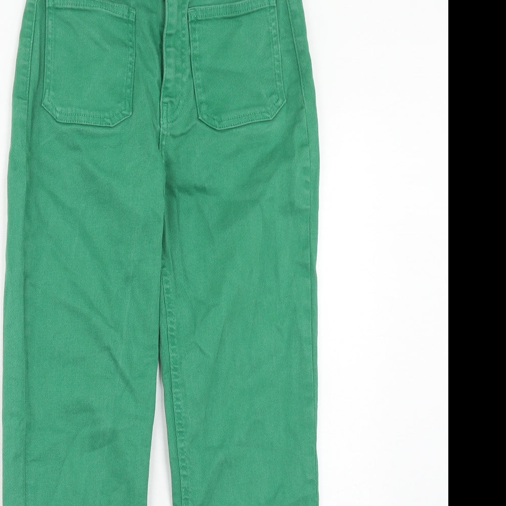 Zara Womens Green Cotton Straight Jeans Size 6 Regular Zip