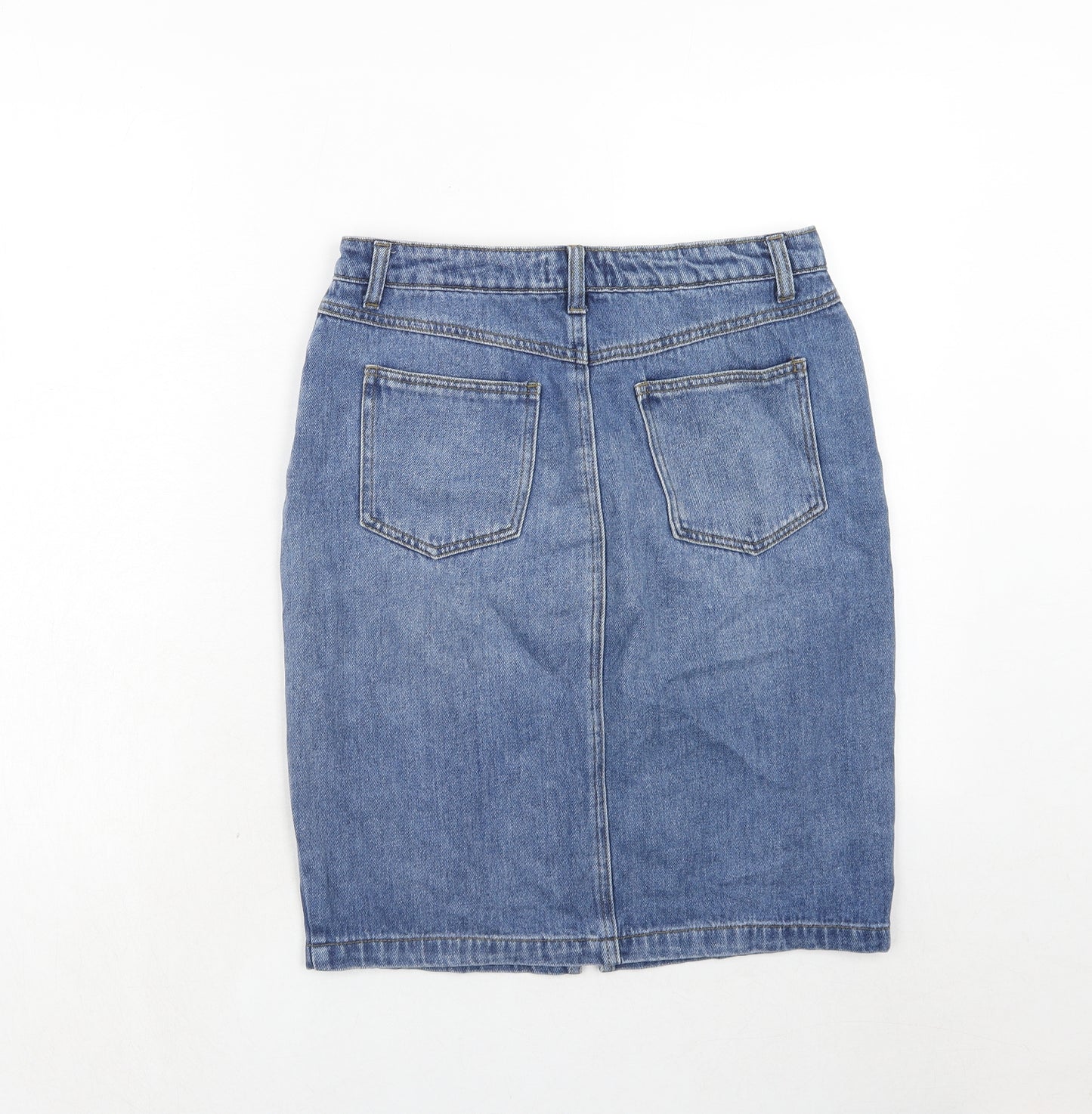 Warehouse Womens Blue Cotton A-Line Skirt Size 12 Button