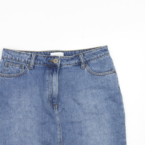 Warehouse Womens Blue Cotton A-Line Skirt Size 12 Button